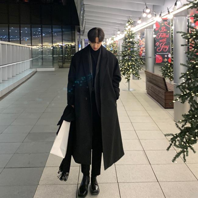 厚地の外套 メンズ 秋冬 毛織り ロング丈 加厚 生あたたかい 通い用 普段使い走り 羊毛混 うす暗い色合い 古典派音楽表現スタイル 軽さ 防風 今めかしい ロング厚地の外套 トレンチ風
