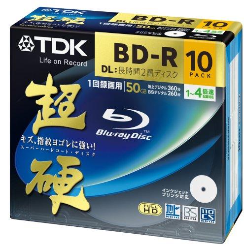 TDK 録画用ブルーレイディスク 超硬シリーズ BD-R DL 50GB 1-4倍速 ホワイトワイドプリンタブル 10枚パック 5mmスリムケース BRV50HCPWB10A