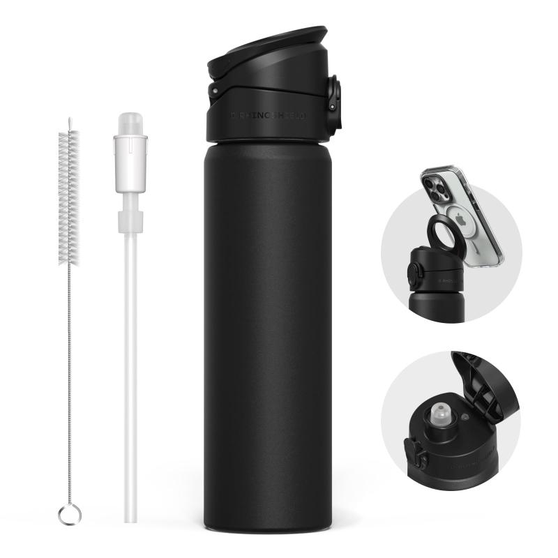 RHINOSHIELD (ライノシールド) AquaStand マグネットボトル 700ml | 保温保冷 ストロー付ステンレス製水筒 ウォーターボトル MagSafe対応ハンドル付 スポーツボトル 角度調節可能な三脚 スマホスタン|ベネフィメントショップ