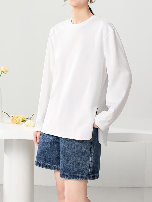 ロングスリーブTシャツ 女性用 秋 秋冬 ゆったりシルエット ラウンドネック レイヤード トップス インナー ゆったりフィット スリム効果 コットン混 吸湿速乾 ストレッチ性 カジュアルスタイル 普段使い 軽量 通勤 部屋着