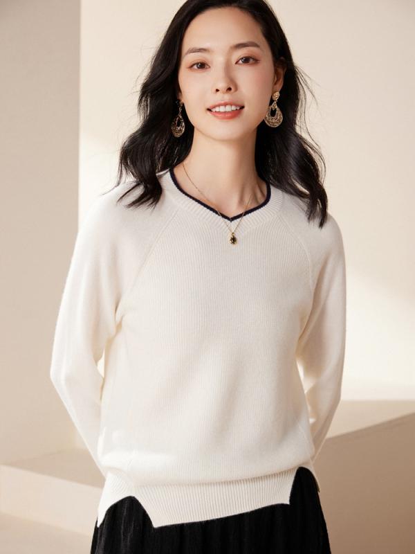 ニットトップス 女性用 Vネック 切り替え柄 元宝針デザイン 秋冬 暖か 保暖 ベースレイヤー 山羊毛 100% 気質 伸縮性 軽量 ベーシック カジュアルスタイル 通勤 普段使い グレー系 ブラック|ベネフィメントショップ