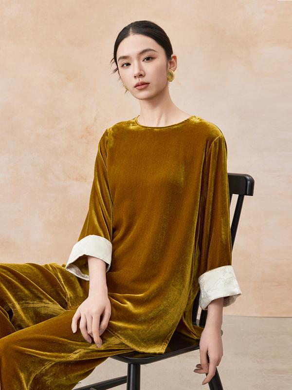 春 トップス レディース 真? ベルベット シルク シャツ 復古 デザイン カジュアル ファッション 女性用 桑蚕? 素材 軽量 通勤 普段使い 柔らかい 肌触り 春夏 コーディネート｜ベネフィメントショップ