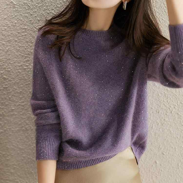 編み物 トップス 成人女性用 春夏 紫色 絨毛 スウェーター 韓国風 刺しゅう ビーズ 後ばらい製作 ホンブルグ帽 糸 モヘヤ 風 伸び伸びする 相応う 軽さ 生あたたかい 伸縮性 吸湿速乾 ハイネック ロング捩り 編み物御召しもの スウェーター ティーシャツ 秋冬 冬期 暖房装置 イ