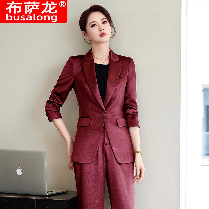 春夏 レディース スーツセット ?赤 職業用 高級感 女性 西装 セット トップス ジャケット ボトムス ワイドパンツ ビジネス カジュアル ファッション 軽量 ストレッチ ポリエステル ハイウエスト ゆったりシルエット ブラウス ブラック ピンク系 ア｜ベネフィメントショップ 11,329円
