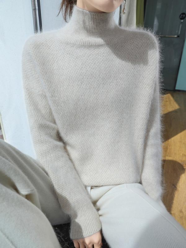 編み物プルオーバー 亭主もち用 半高領 ゆったり影ぼうし 絨毛混 生あたたかい 第一義的色合い 花の冠yd 肌付き トップス 短丈 毛革原料品 もの柔らか原料品 秋冬 軽さ 伸縮性 セーター-ニット・セーター