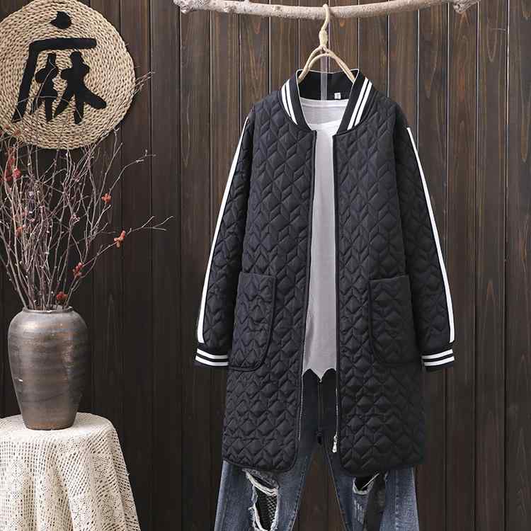 厚地の外套 成人女性用 馬鹿でかい大きさ 朦々たる 綿原材料 ベイスボール風 中長丈 生あたたかい 防寒 冬用 秋冬 厚底 ロング丈 ゆったり影ぼうし デイリー 普段使い