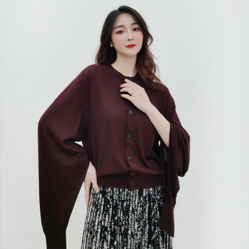 ニット カーディガン 女性用 春夏 シンプル ランタンスリーブ 開き袖 精紡羊毛 シングルブレスト 薄手 トップス 軽量 伸縮性 吸湿速乾 ベーシックスタイル 通勤 普段使い ブラック グレー ベージュ|ベネフィメントショップ
