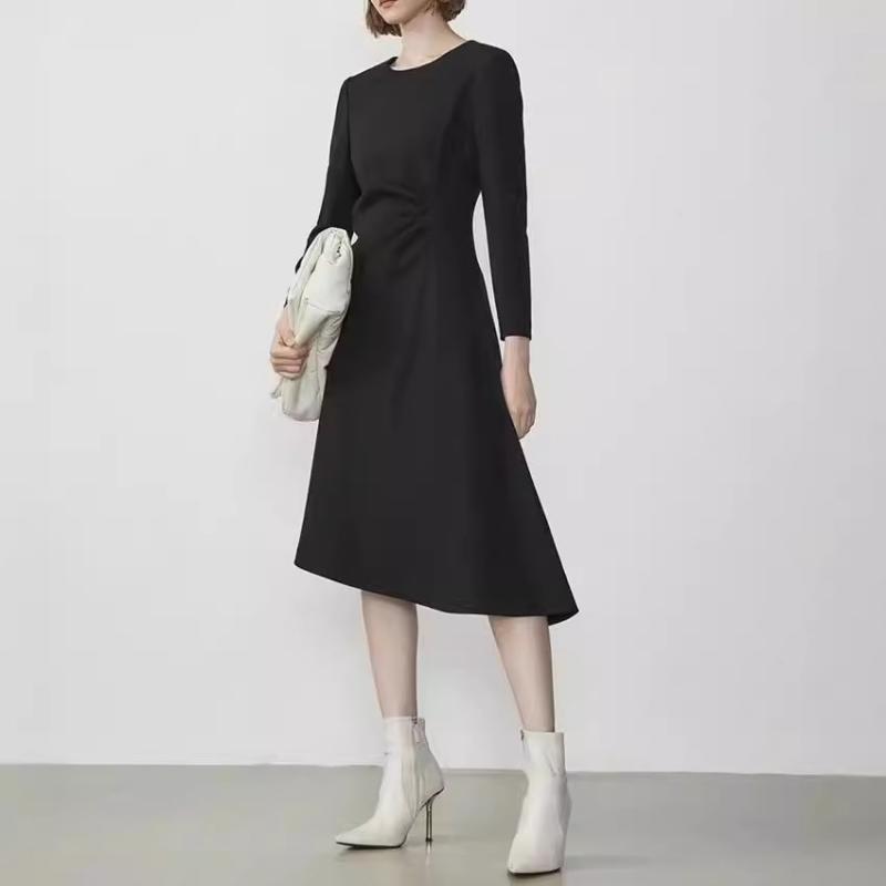 秋冬 ロングドレス 女性用 長袖 ブラック ロングスカート コネクテッド ワンピース OL風 通勤用 軽量 高級感 伸縮性 再生繊維 ハイウエスト スリムシルエット フォーマル 秋冬 大人カジュアル 吸湿速乾｜ベネフィメントショップ