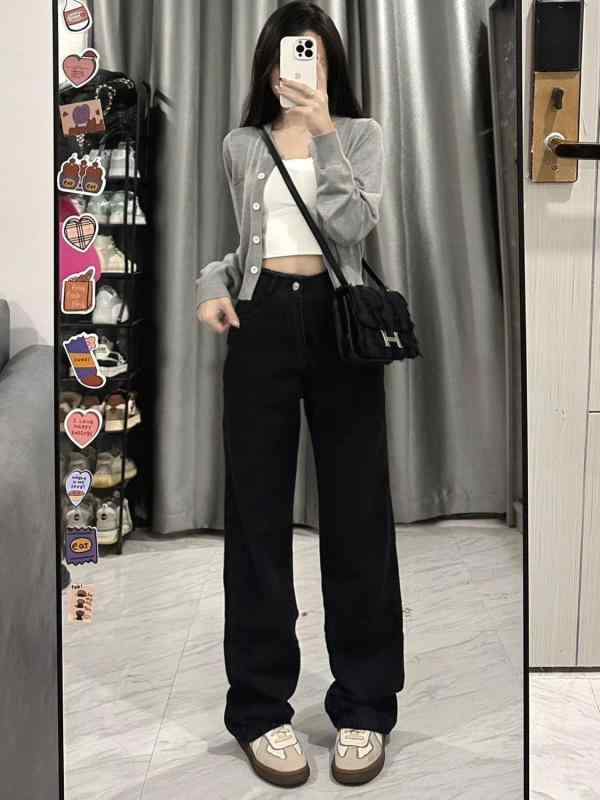 デニムパンツ 女性用 春夏 高腰 ワイドレッグ ストレート ロング ゆったり コットン 伸縮性 通勤 普段使い ブラック アイボリー 切り替え 軽量 吸湿速乾 ビッグシルエット ハイウエスト 膝下丈 トラドラグ ルームウェア カジュアル デイリー アクテ|ベネフィメントショップ