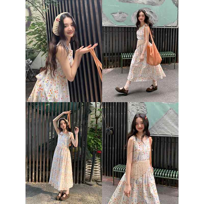 衣裳 レディース 夏用 無袖 花柄 ロングお召しもの 溜まり場風 フレンチ表現スタイル 小っちゃい相応う 愛くるしい 減齢 口さかしい 冷やりとした 砂浜お召しもの 太陽フレア影ぼうし サクラ色系