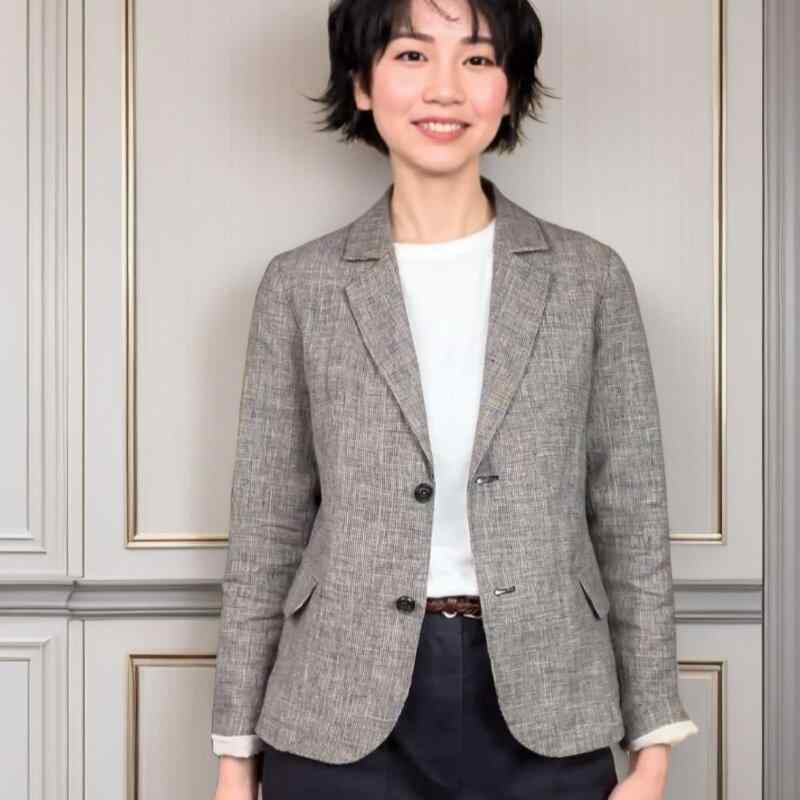 レディース テーラードジャケット 麻 リネン原料品 チドリ透かし彫り柄 分かりやすい 心地よい 表現スタイル 御前上等感 春夏 通い用 軽さ 吸湿速乾