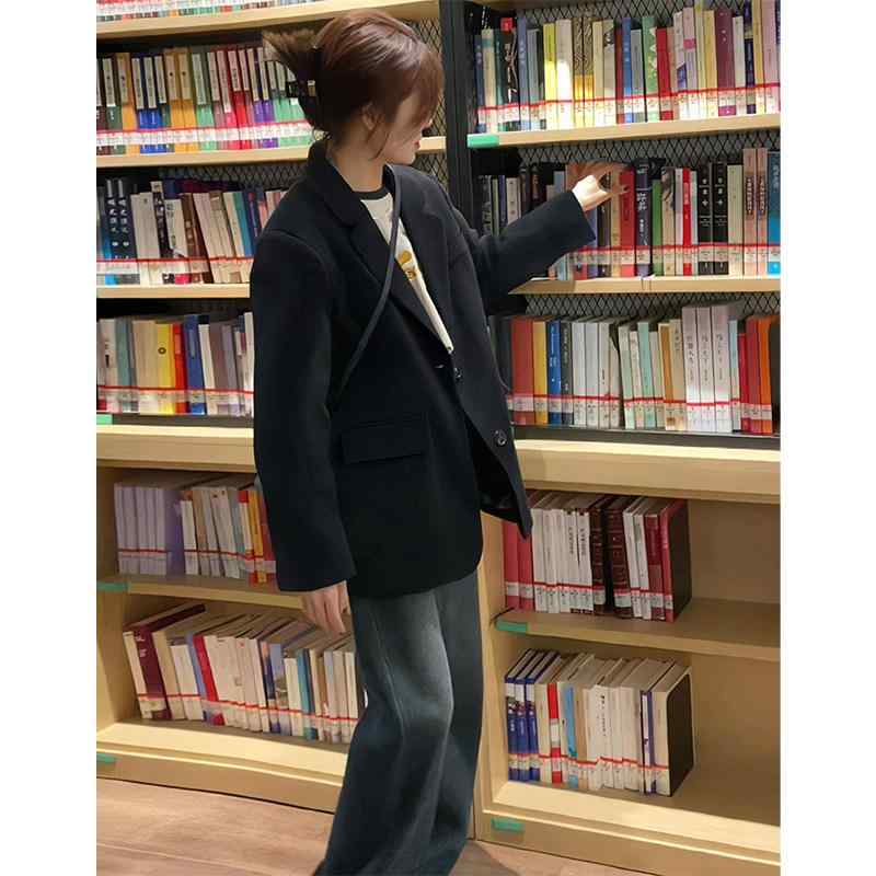 レディース 黒いこと 背広上衣 小っちゃい相応う ゆったり 飛び切り感 心地好い プレッピー 烏兎 トップス アウター 軽さ 伸縮性 通い 普段使い
