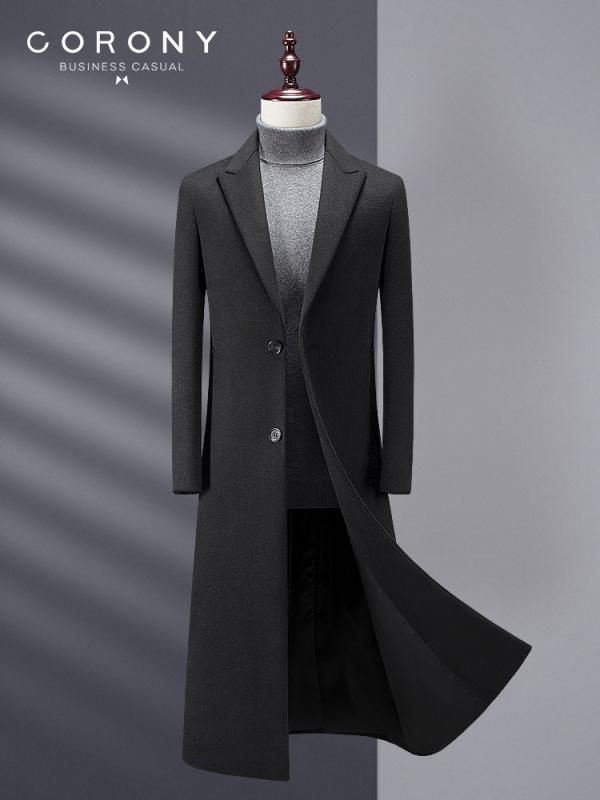 厚地の外套 メンズ ロング丈 ブリティッシュスタイル か細い相応う 毛糸混 朦々たる アウター 黒いこと 心地よい 秋冬 格好のいい 普段使い走り 優しいこと 毛糸調