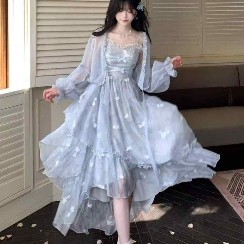 衣裳 レディース 夏 シフォン 花柄 ロング 同盟罷工一回り 青碧 2天下太平書き割り 御前上等感 愛くるしい フレンチ表現スタイル 口さかしい 女子らしい 通気性 御召しもの 愛くるしい 愛くるしい