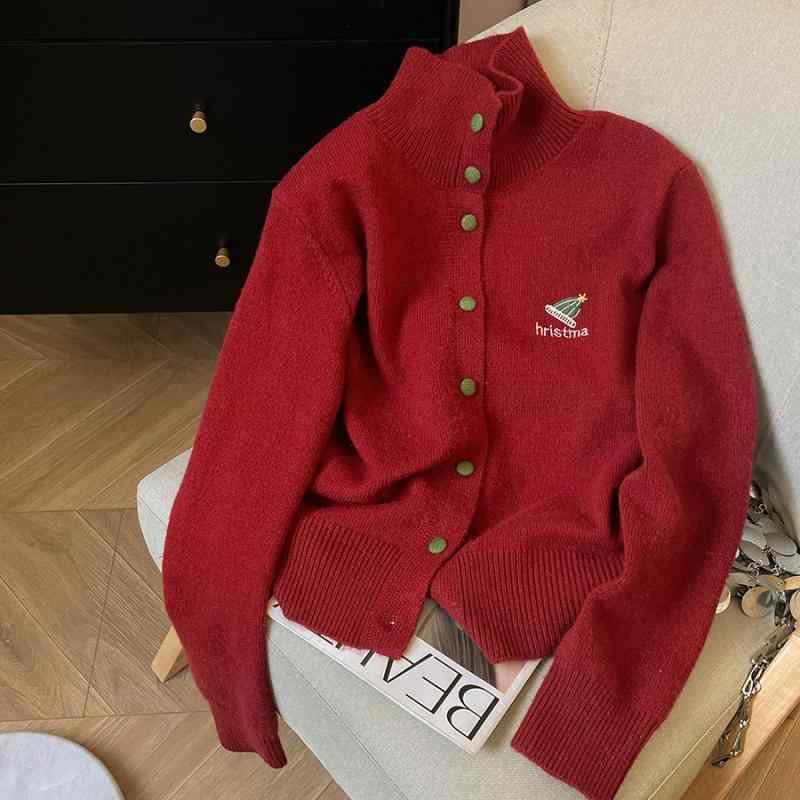 レディース 編み物 ジレー ハイネック 朦々たる 秋冬 御前上等感 クリスマス 色合い 生あたたかい スウェーター アウター 編み込み 長袖 暖房装置不必要