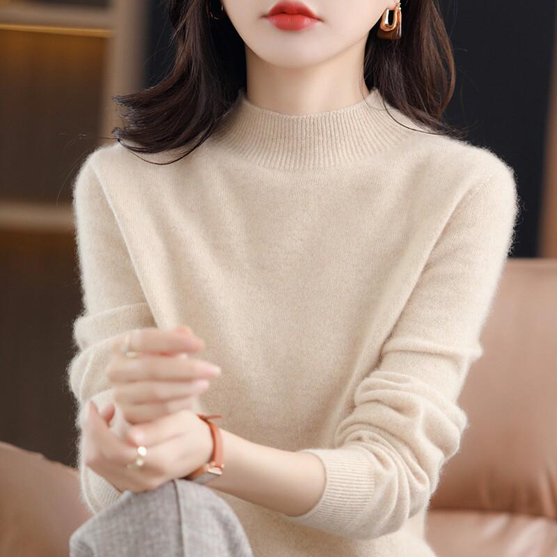 成人女性用 スウェーター シームレス 100%羊毛 秋冬 二分の一タートルネック ゆったり ティーシャツ 肌付き 生あたたかい パステル色の 編み物 トップス 絨毛