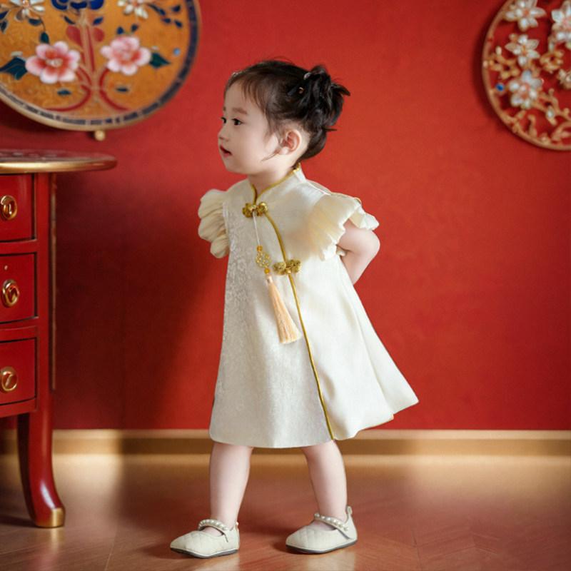 ベビー 女の子用 プリンセスドレス 春夏 礼服 かわいい 中華風 パーティー用 誕生日用 華やか 軽量 綿素材 ピンク系 アイボリー｜ベネフィメントショップ