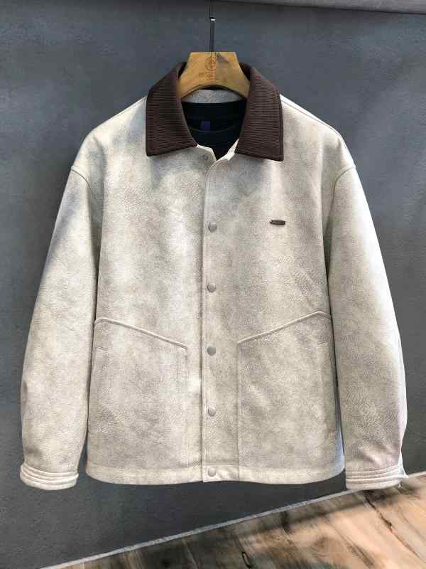 成人男性用 秋 ゆったり 上衣 レトロ 革調 原料品 対照色つや 襟 心地よい アウター ビンテージ 表現スタイル ツートン