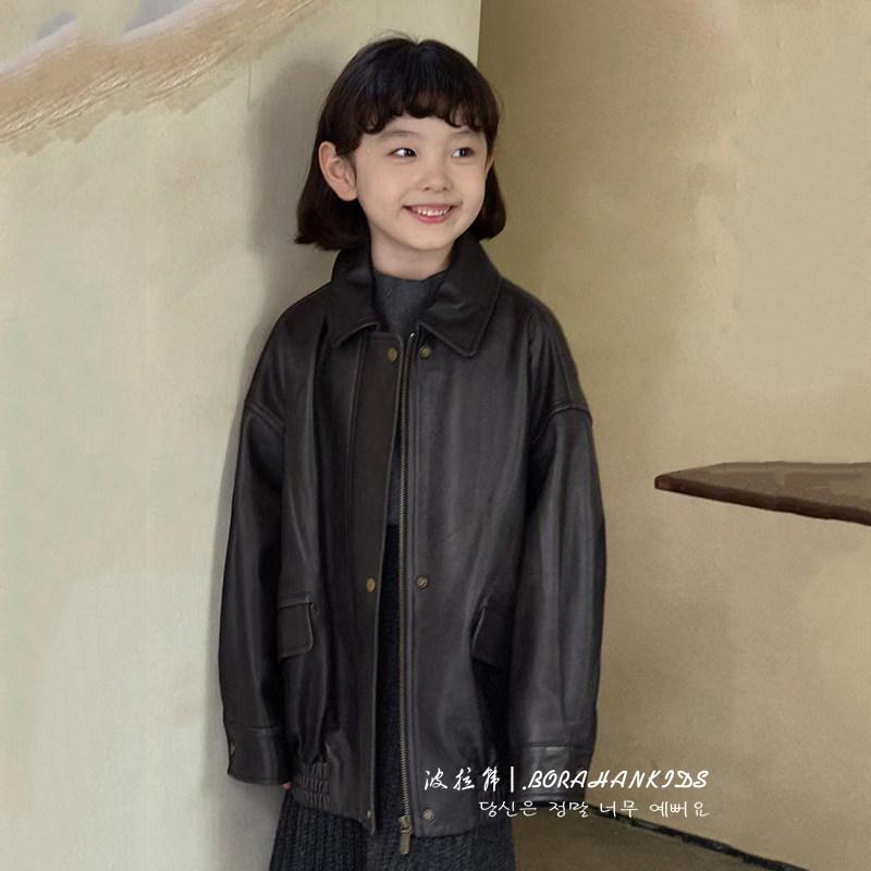 キッズ お嬢さん お坊っちゃん レトロ 革上衣 秋冬 綿入れ バイカースタイル 厚地の外套 情の籠もった 伸縮性 心地よい アウトドア 普段使い走り 中大大きさ