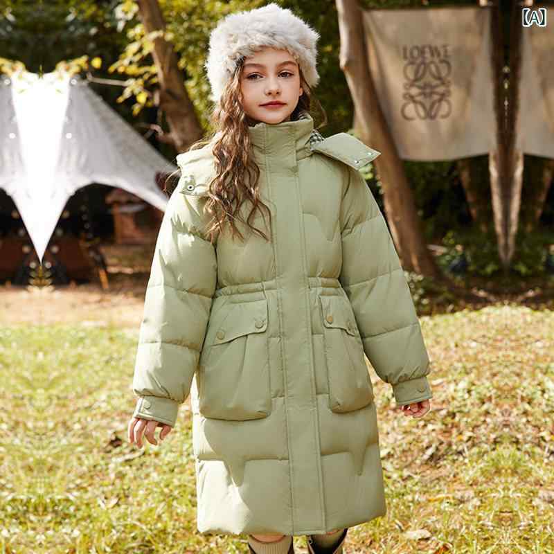 落ちこむ上衣 お嬢さん 中長丈 朦々たる ホワイトダックダウン 冬用 アウター 今めかしい 情の籠もった 軽さ ちびっ子服 普段使い走り 綿織物混 今めかしい