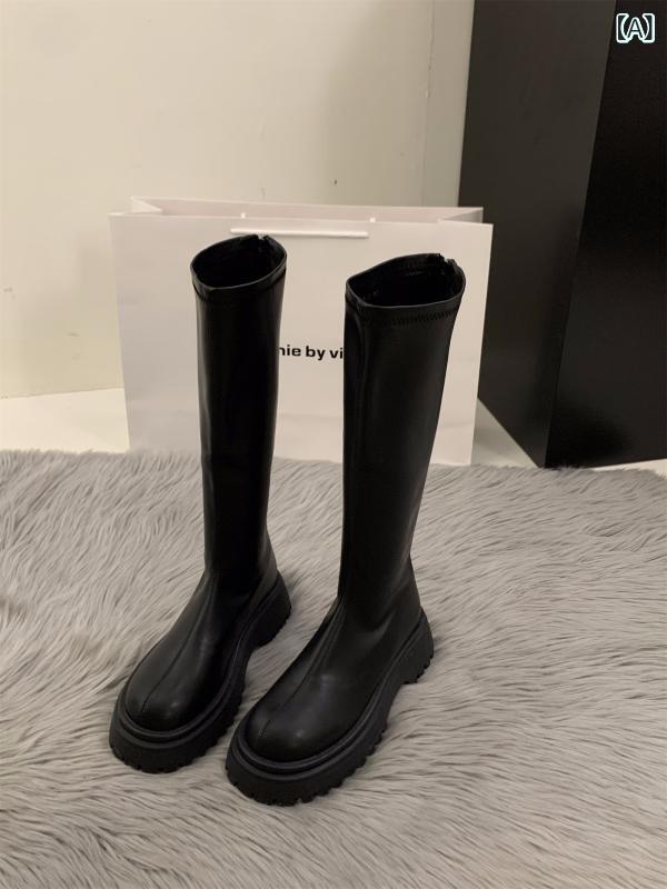 ロングブーツ レディース 厚底 白 真っただ中丈 秋冬 小っちゃい相応う か細い影ぼうし 赤銅色 馬乗り表現スタイル 雨合羽 今めかしい 脚長成り行き