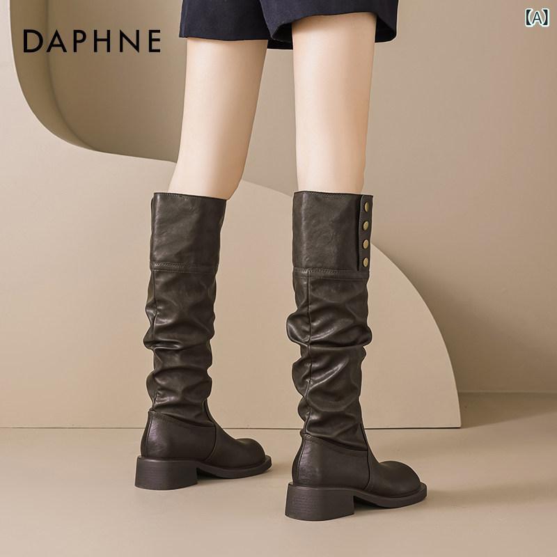 ロングブーツ レディース 秋冬 厚底 プリーツ ライダースタイル 暖か ストレッチ素材 防水加工 高級感 日常使い スタイリッシュ |ベネフィメントショップ