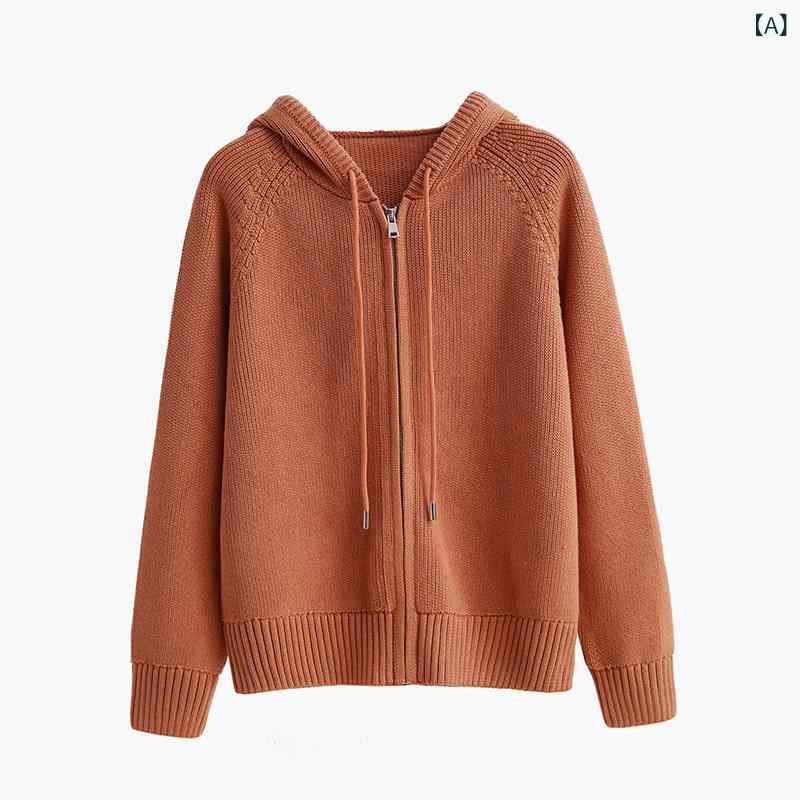 レディース ボンネット 編み物 ジレー 秋冬 綿100% 朦々たる 生あたたかい ファスナー 密織 通気性 パステル色の 日常使い走り