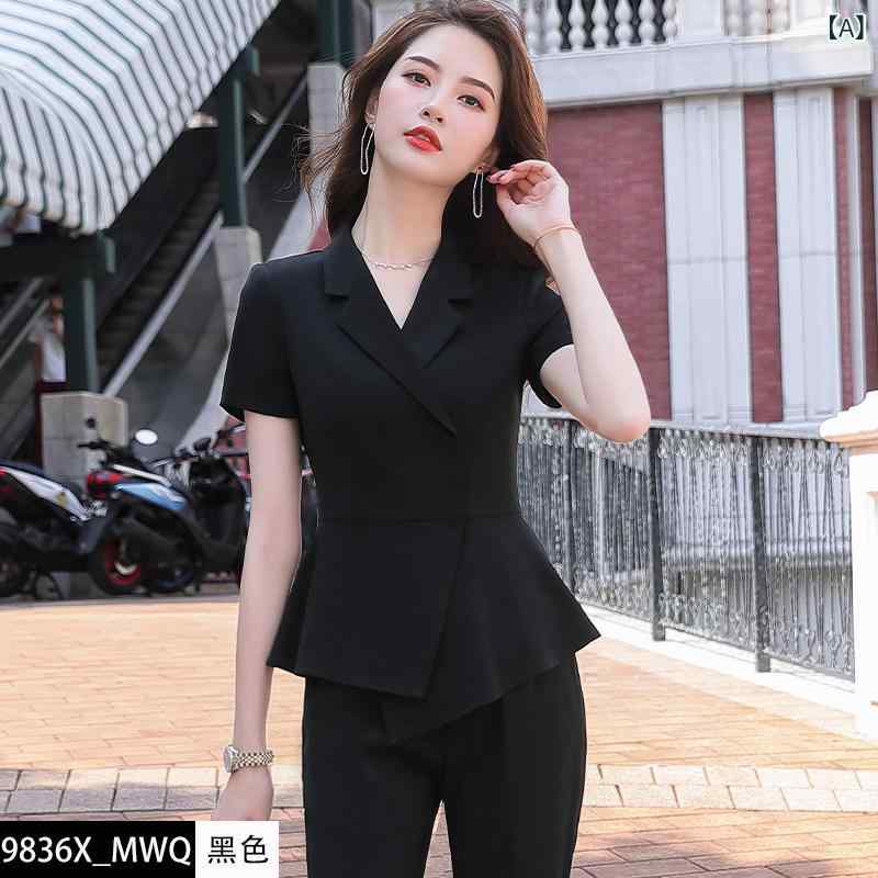 レディース 背広仕掛ける 黒いこと 短袖 夏用 仕事装 美容院 前台 宝飾品販売店 御前上等感 雅びやか 通い 軽さ 綿原料品 分かりやすい