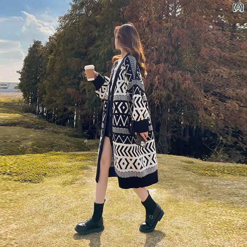編み物ジレー レディース ロング丈 朦々たる ゆったり風 秋冬 大きめ大きさ 情の籠もった 羽織り アウター 編み物原料品 伸び伸びする表現スタイル 日常使い走り
