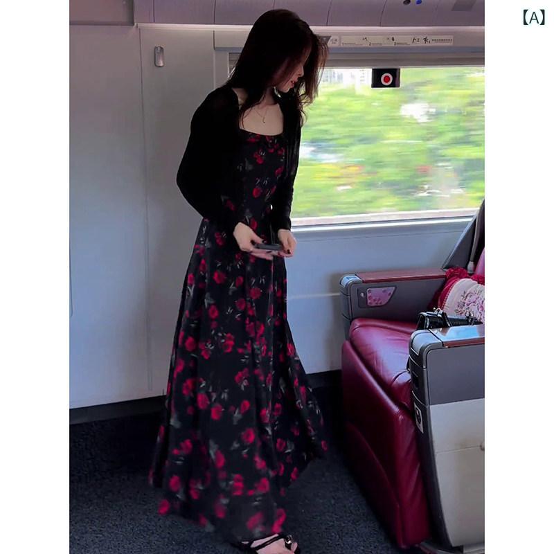 春夏 レディース 御花柄 吊帯 ロング衣装 開衫 2点仕掛ける か細い填まる 上半身生産ライン 口さかしい お上さん用 お召しもの 仕掛ける 花柄 キャミソール トップス ロングスコート 夏服 通い 普段使い