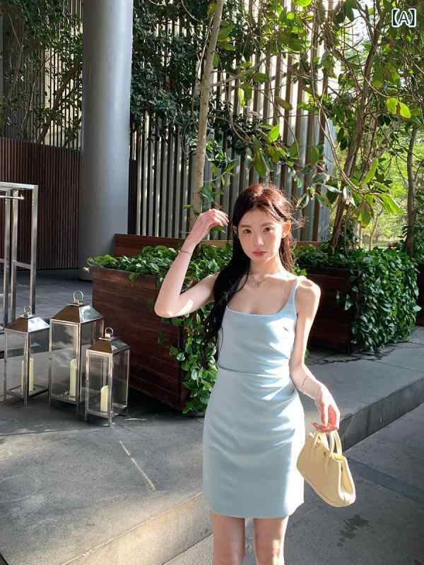 レディース 夏用 衣裳 真四角のど首 同盟罷工一回り 酉の方角シェイプ か細い相応う ヒップハグ 遊撃手丈 心地よい 膝上丈 軽さ 伸縮性 吸湿速乾 綿織物混
