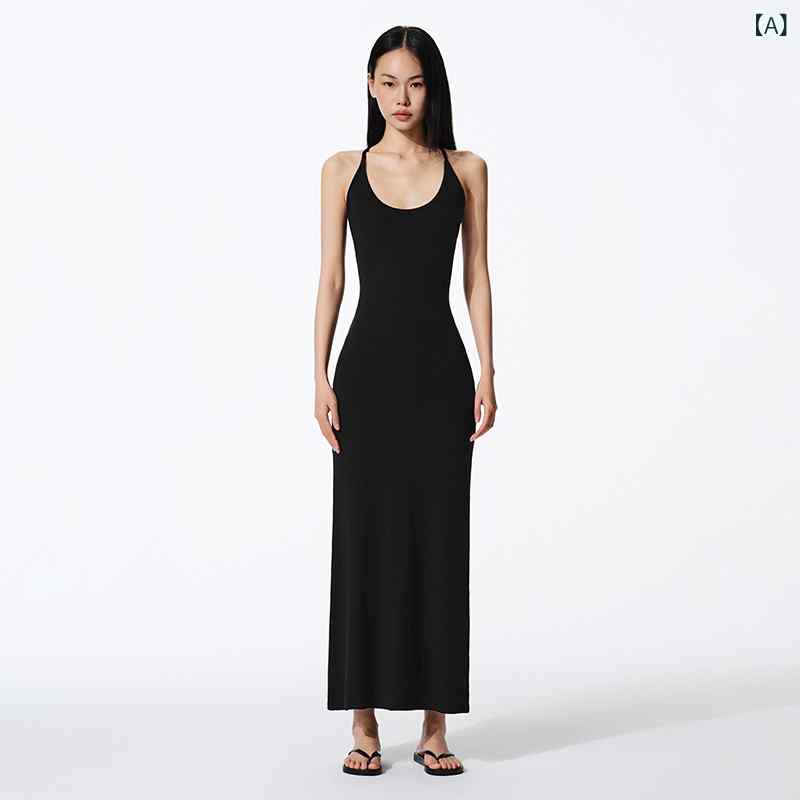 衣裳 レディース 夏用 ロング丈 ハルターネック Uのど首 細同盟罷工一回り 後ろ側くい違い か細い相応う ドレープ感 雅びやか 亭主もちらしい 軽さ原料品 伸縮性 通い 普段使い