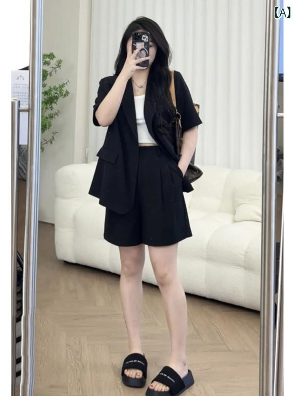 レディース 夏用 大きめ大きさ 背広 仕掛ける 短袖 上衣 膝上 ズボン下 飛び切り感 ゆったり 影ぼうし 商行為 御召しもの 通い 表現スタイル 軽さ 吸湿速乾