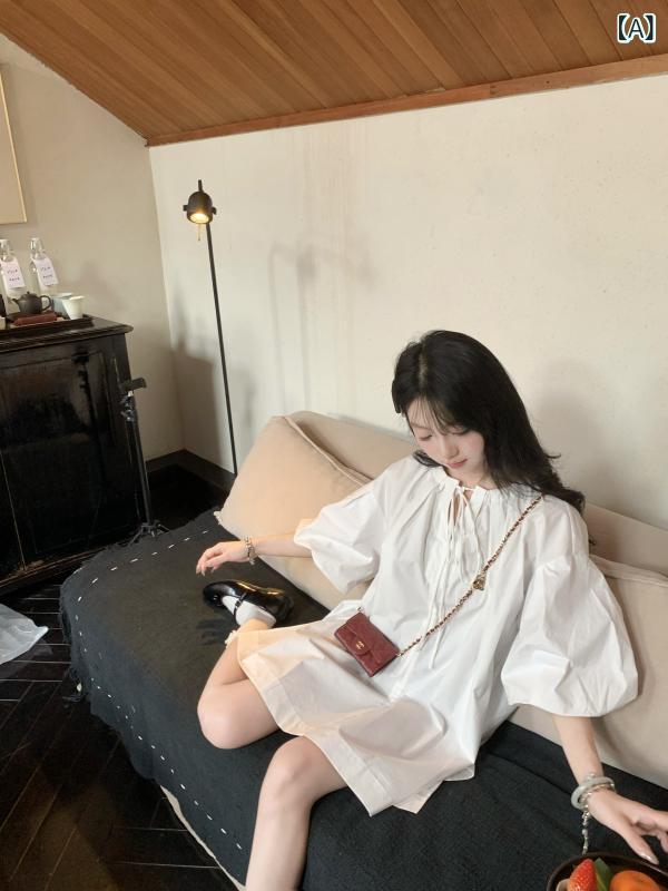 レディース トップ スコート 書き割り 春夏 パフ衣袂 中袖 愛くるしげ お人形さんティーシャツ ゆったり 相応う お上さん用 トップス ボトムス 座標 口さかしい 女子らしい 表現スタイル