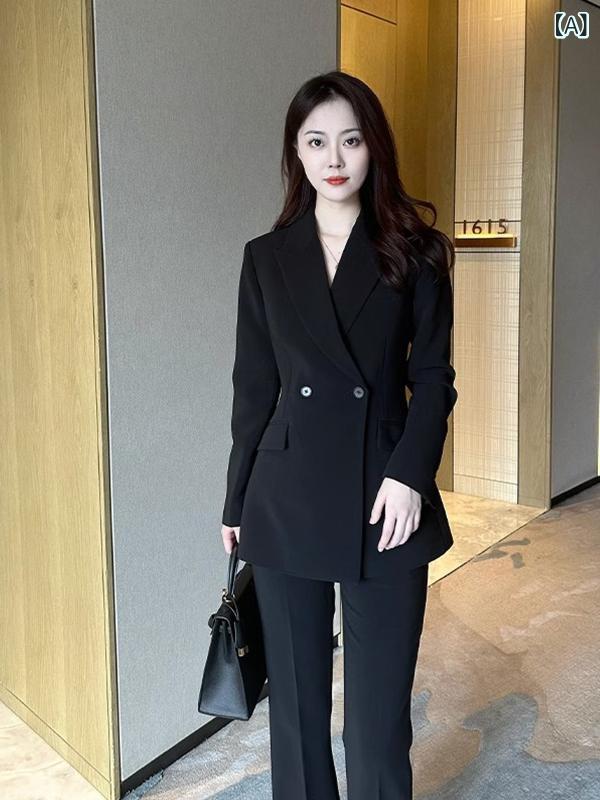 レディース 背広 広広としたズボン下 書き割り 黒いこと 通い用 仕事服 歳月 御前上等感 雅びやか ゆったり 影ぼうし 背広