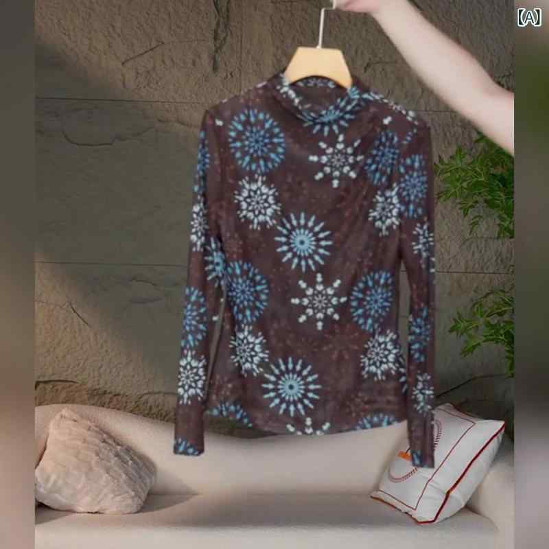 プルオーバー レディース 秋 二分の一ハイネック 長袖 シフォン 肌付き トップス 御前上等感 軽さ 透け感 今めかしい 座標 日常使い走り トップ 風