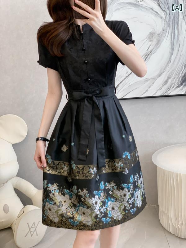 レディース 馬面スコート 衣裳 薄っぺら 夏用 漢服 中国風 御召しもの 軽さ 綿原料品 通い 普段使い走り ビッグ影ぼうし 黒いこと さくら色系 象牙色