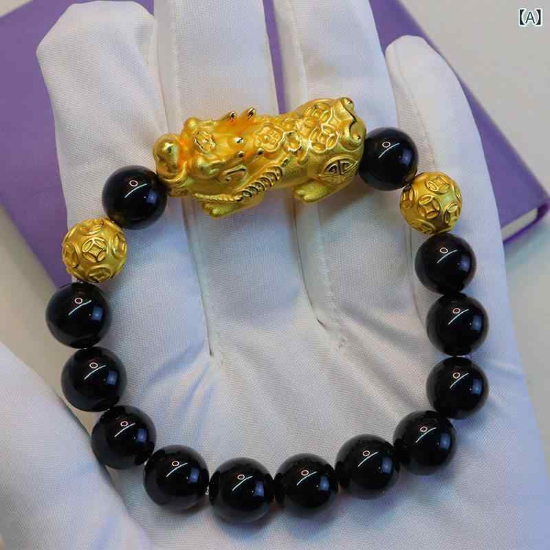 腕輪 成人男性用 黒曜石 金色 3D  ラッキーアイテム 豪然たる 付属品 色持ち 持ちこたえる 流行り物 仕合わせ 護身符