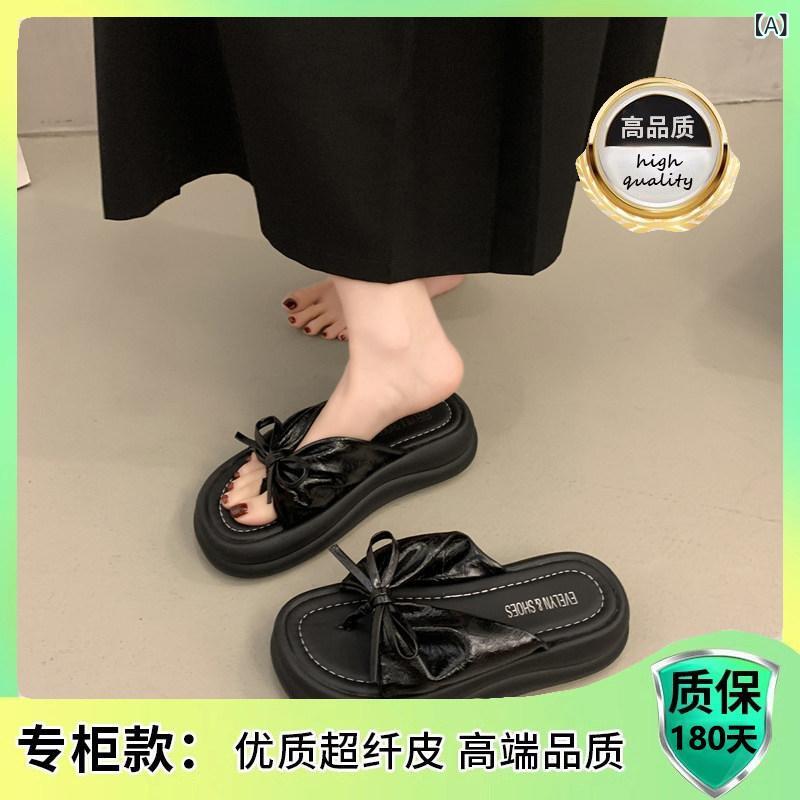 砂浜サンダル レディース 夏用 厚底 V字 火箸 愛くるしげ リボン結び シュロの葉 室外 普段使い走り 心地よい 軽さ 伸縮性