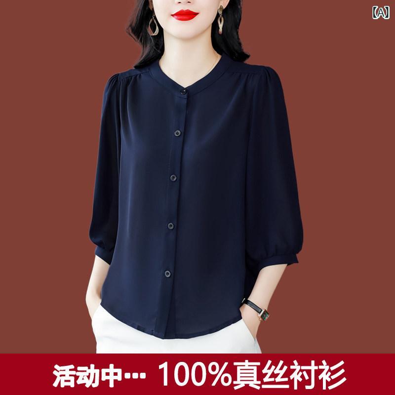 レディース 地絹 トップ おっ母さん向け ゆったり影ぼうし 体型取りまかなう 痩せ見せかけ 今めかしい トップス プルオーバー 軽さ 普段使い走り 通い 桑蚕絲 真絲