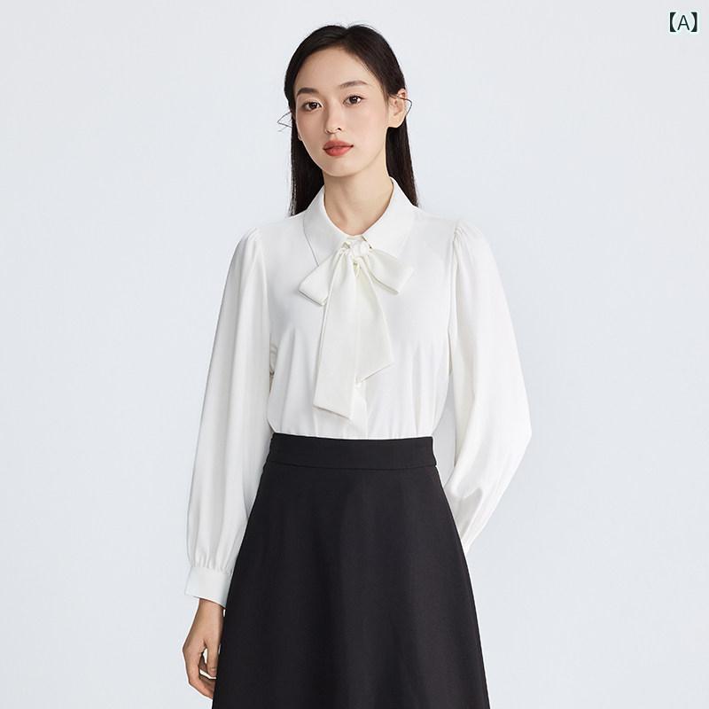 トップ レディース 長袖 シフォン つがい結び  通い服 仕事装 会見用 白いこと 歳月 商行為 御召しもの 事務室 流行り物 軽さ 通気性 吸湿速乾 雅びやか 表現スタイル