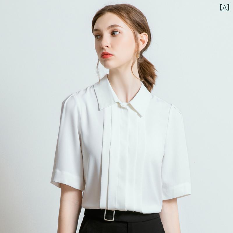 プルオーバー お上さん用 短袖 白 シフォン原料品 夏 通気性 軽さ 官憲面会 燕尾服 仕事 御役目用 雅びやか トップス トップ 商行為 仕掛ける 冷やりとした 研ぎあげる