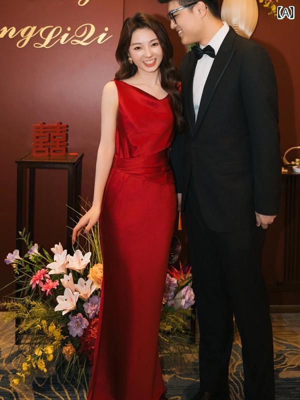 御芽出度お召しもの レディース 花嫁御寮敬酒用 フィッシュテールスカート 赤 夏 御前上等感 今めかしい 御芽出度 訂婚寄りあい 口さかしい フォーマル