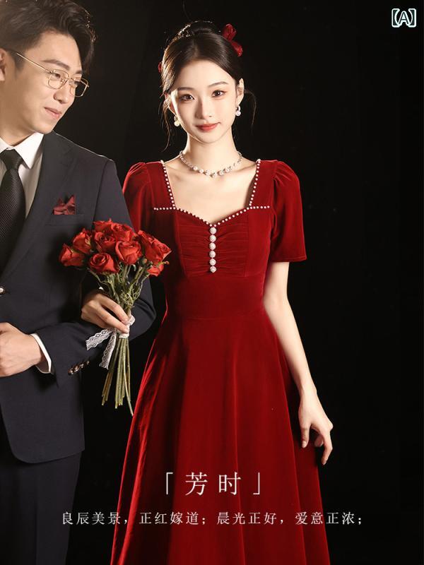 御芽出度お召しもの 天鵝絨 レディース 小っちゃい相応う ぶどう酒赤いこと 妃殿下風 御前上等感 ローマン的 夕まぐれ化粧着 フォーマル お上さん用 敬酒服 エンゲージメントスコート  逃げ失せる表現スタイル