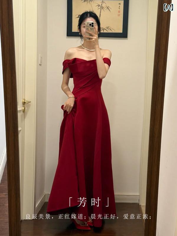 御芽出度お召しもの レディース ぶどう酒赤いこと 繻子原料品 ストラップレス オフショルダー ロングお召しもの 雅びやか 御芽出度 エンゲージメント式 成年者式 声楽 作物テスト作業用 フォーマル 今めかしい お上さん用 ロングスコート 熱電子管いの一番