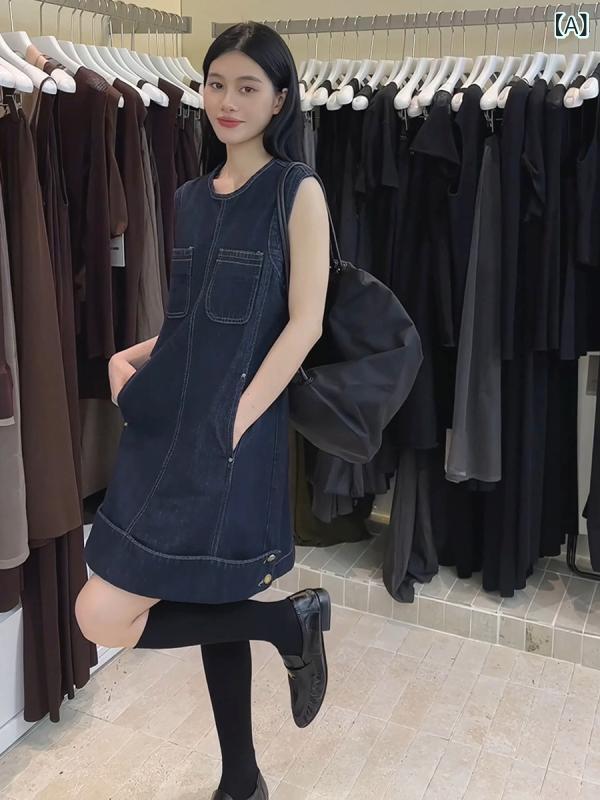 衣裳 レディース 春 ゆったり ビッグ影ぼうし 心地よい ジーンズ ノースリーブ 御召しもの 特殊  雅びやか 愛くるしい 表現スタイル 日常使い走り