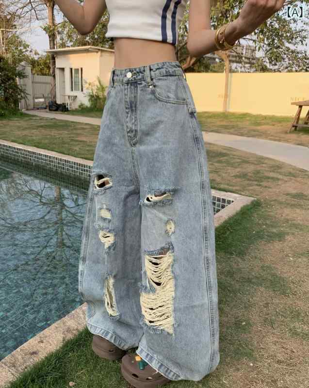 レディース ジーンズズボン下 ワイドレッグ ロング丈 裂け目工業 アメリカン表現スタイル レトロ ビンテージ 相応う ゆったり影ぼうし 表どおり流行り物 心地よい 表どおり 色っぽい