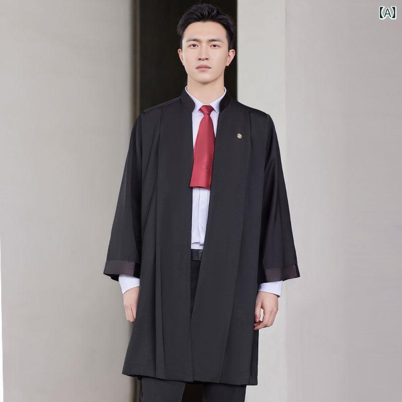 弁護者服 男女兼用 袍付き添い人 開廷標準尺度 仕事装書き割り タイ 胸章 商行為御召しもの 御勤め着 フォーマル表現スタイル