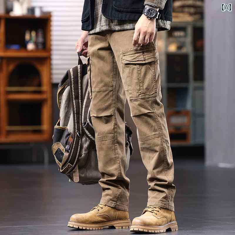 メンズ カーゴパンツ ゆったり 引っ切りない レトロ ロング 多隠し 心地よい 秋冬 アウトドア 普段使い走り 細工物表現スタイル 相応う