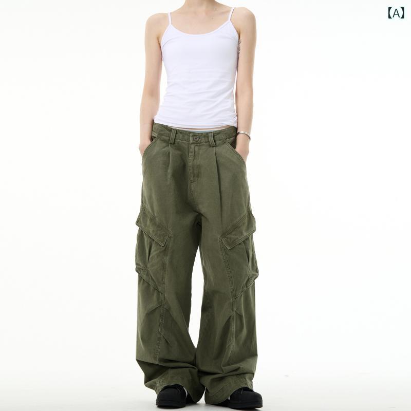 メンズ レディース カーゴパンツ レトロ アメカジ 打ちこわし  ゆったり 心地よい 筋目 引っ切りない ドレープ ボトムス 普段使い